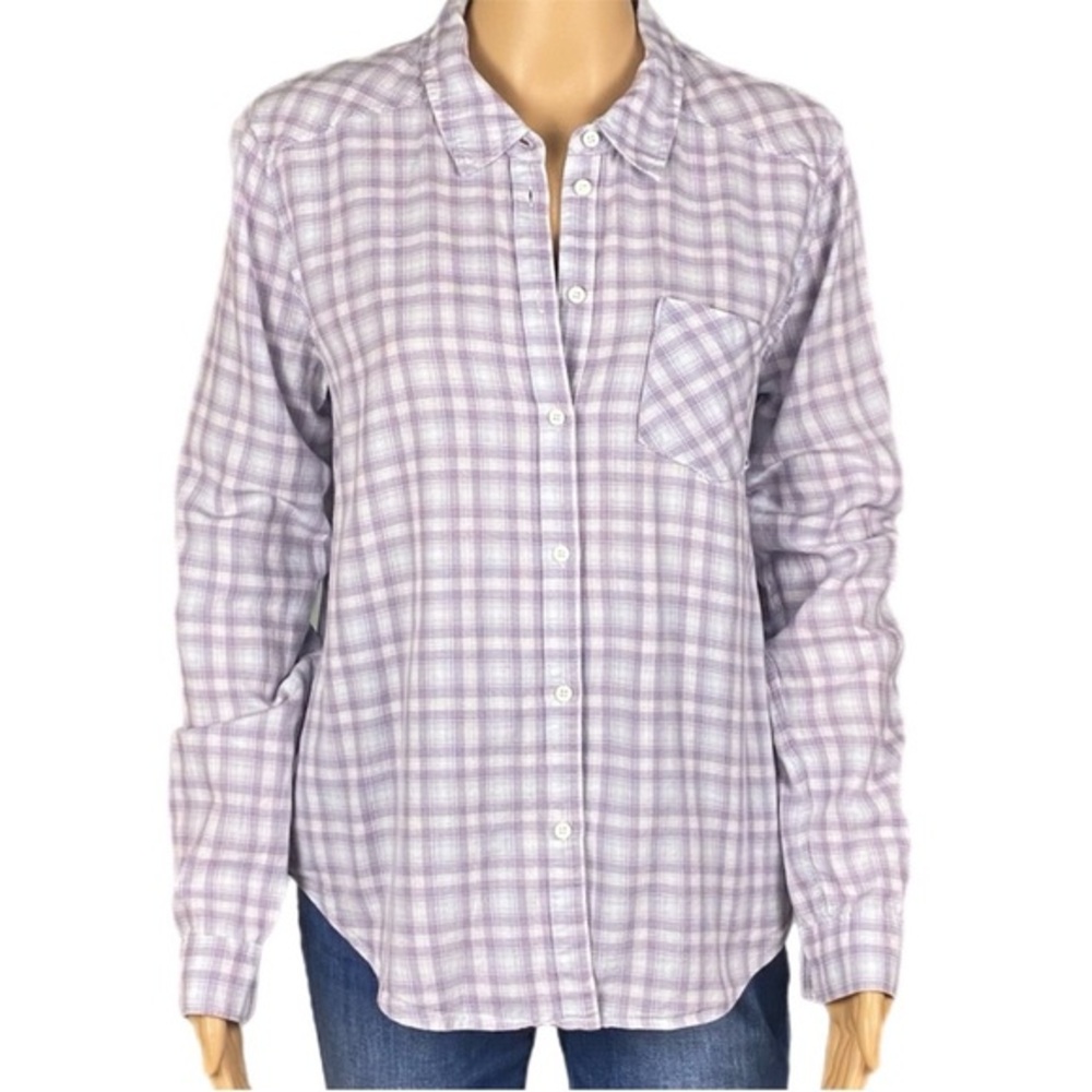 Paige Washed Look Lavender Plaid Button-Up Women's Button Front Shirt Sz Small